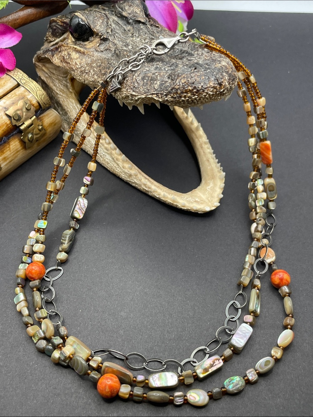 Silpada abalone, coral, 925 necklace B4